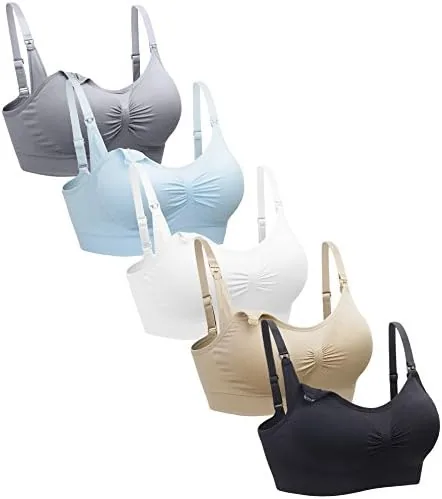 suekaphin 5pack nursing bra wireless womens sleeping maternity bra breastfeeding bralargeblacknudegraywhitelightblue