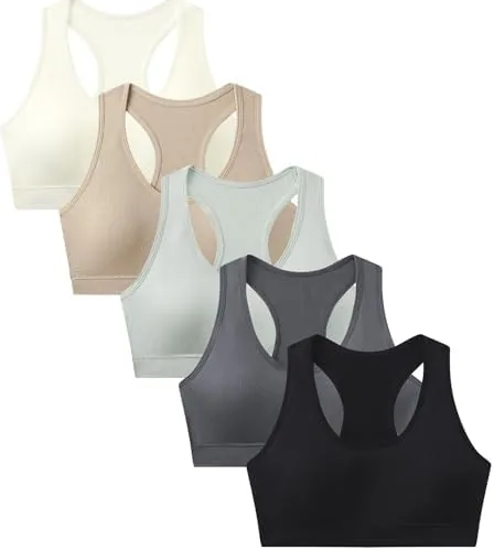 suekaphin girls training bra supportive seamless sports bras for teens girls with racerback removable pads pack of 5sort blarge
