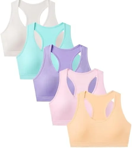 suekaphin girls training bra supportive seamless sports bras for teens girls with racerback removable pads pack of 5sort dxlarge